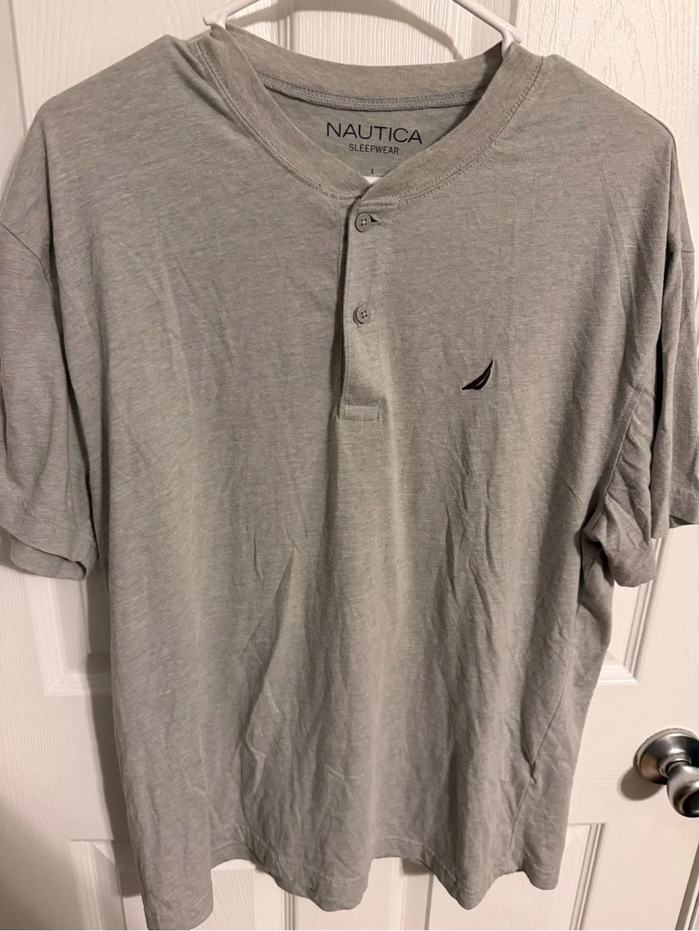 Nautica Light Gray Short-Sleeve Henley with Embroidered Sail Logo